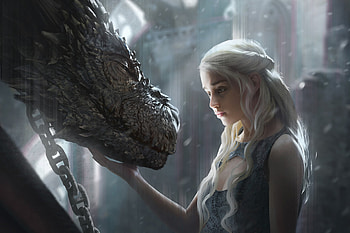 Daenerys Targaryen With Dragon Artwork, game-of-thrones, daenerys-targaryen, dragon, artwork, artist, digital-art HD wallpaper