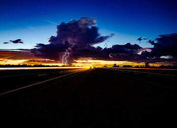 Night, Lightning, Dark, Road, Movement, Traffic, Overcast, Mainly Cloudy, Thunderstorm, Storm HD wallpaper