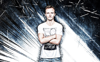 Tungevaag, grunge art, music stars, Norwegian DJs, Martin Tungevaag, blue abstract rays, Norwegian celebrity, Tungevaag HD wallpaper