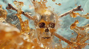 Skull and Crossbones - Amber Splash Motif, skull and crossbones, skull, splash, water, pirate HD wallpaper