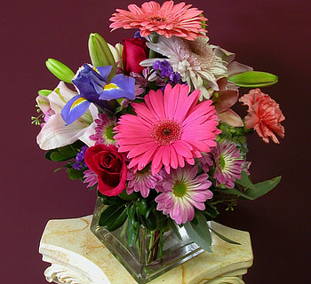 Flowers, Roses, Gerberas, Bouquet, Vase, Irises, Carnation HD wallpaper