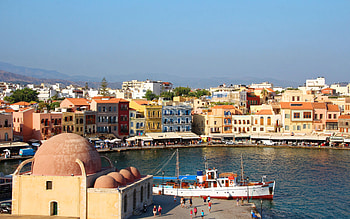 Chania, Crete, Venetian port, evening, sunset, resorts of Greece, Crete island, Chania cityscape, Greece HD wallpaper