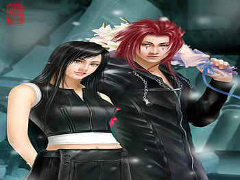 Tifa and Axel, final fantsy, sweet, axel, tife lockhart, fanart, love, firends, kingdom hearts, ffvii HD wallpaper