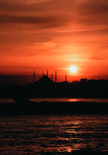 Nature, Water, Sunset, City, Temple HD phone wallpaper