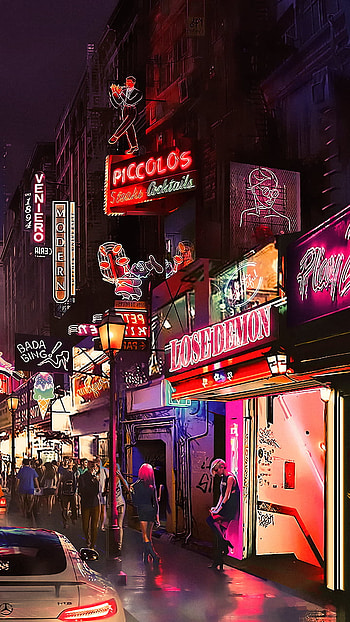Futuristic city, red, cyberpunk, night HD phone wallpaper