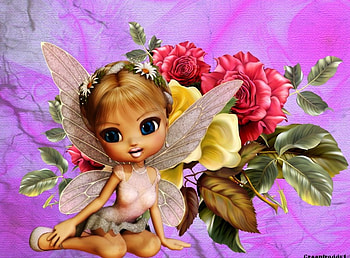 CUTE LITTLE ANGEL, FLOWERS, ANGEL, CUTE, FANTASY HD wallpaper