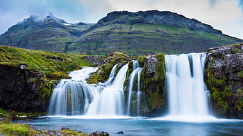Waterfall, Mountain, River HD wallpaper