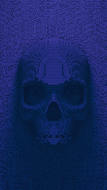SK 44, digital, cyber, glitch, blue, techno, dark, skull, pixel HD phone wallpaper