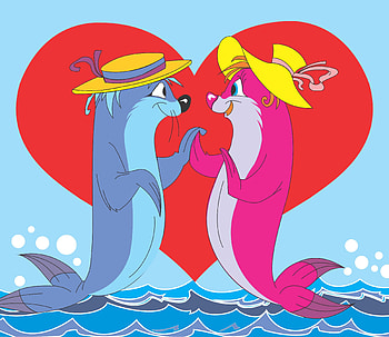 Art, Love, Seals, Couple, Pair, Heart HD wallpaper