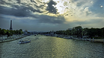 Cities, Rivers, Sky, Paris, Eiffel Tower, Shore, Bank, France, Evening, r HD wallpaper
