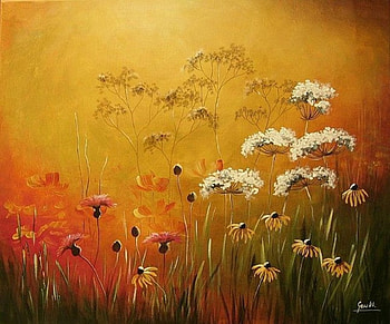 Autumn Meadow, art, nature, flowers, paintings, beauty HD wallpaper