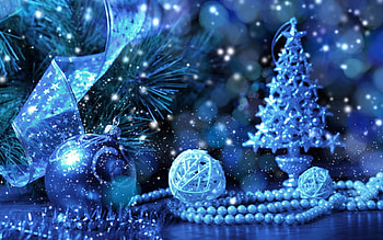 Blue Christmas, blue, christmas, decorations, balls, tree HD wallpaper
