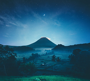 Beautiful, starry night, sky, mountains, nature HD wallpaper