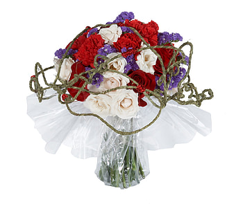 tri colour bouqet, bouquet, flowers, roses, art HD wallpaper