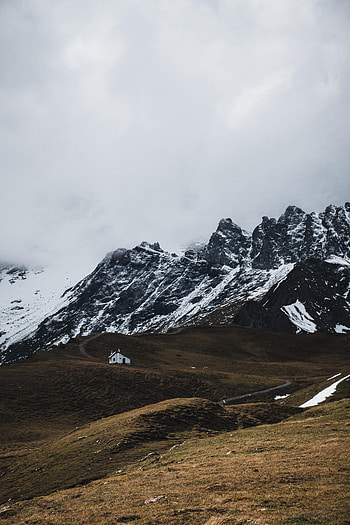 Nature, Snow, Mountain, House HD phone wallpaper