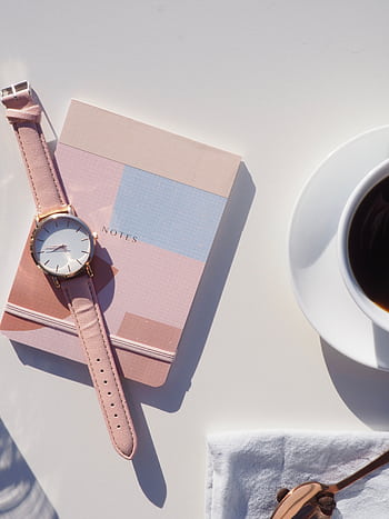 Elegant flat lay with wristwatch, notebook, and coffee, perfect for modern lifestyle themes. HD phone wallpaper