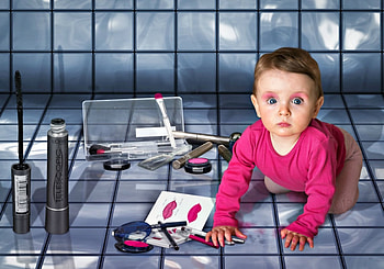 Thank God i'm a girl, blue, sweet, thank god im a girl, situation, cute, baby, john wilhelm, girl, fetita, copil, pink, creative, fantasy, make-up, funny, child HD wallpaper