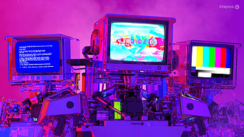 Chiptos X 3D Robot CRT TV Head Monitor NFT Background Purple HD wallpaper