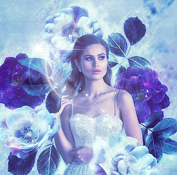 :), girl, flower, castlefield design, blue, fantasy, art HD wallpaper