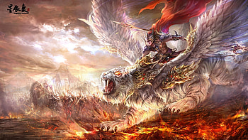 whitetiger warrior, teeth, wings, canines, saber tooth, fire, war, warrior, armor HD wallpaper