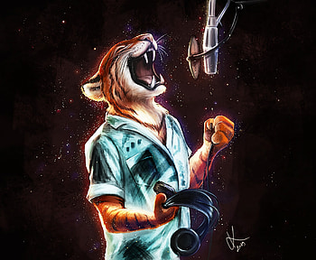 Art, Heads, Tiger, Singer, Micro, Sing HD wallpaper