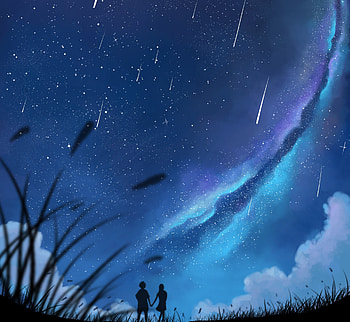 Grass, Art, Stars, Couple, Pair, Silhouettes HD wallpaper