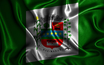 Queimados flag, , silk wavy flags, brazilian cities, Day of Queimados, Flag of Ilheus, fabric flags, 3D art, Queimados, cities of Brazil, Queimados 3D flag HD wallpaper