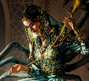 The spinner, green, spinner, girl, dark, sigita luse, frumusete, art, fantasy, deatil, detail, yellow HD wallpaper