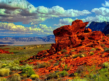 The dream, dreamy land, landscape, beautiful, wild, mountain, rock, summer, field, red, clouds, nature, wilderness, sky, dream HD wallpaper