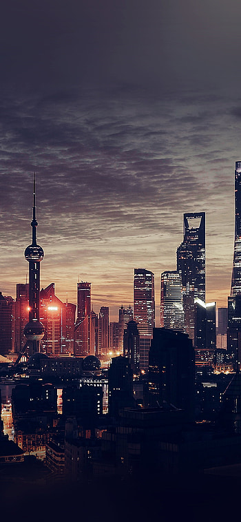 Night skyline, 11 , Shanghai city, Romantic sunset HD phone wallpaper