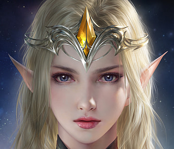 Elf girl, frumusete, fantasy, cai dongyan, blonde, face, luminos, girl, elf HD wallpaper