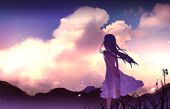 ano hi mita hana no namae wo bokutachi wa mada shiranai, clouds, long hair, honma meiko, summer dress HD wallpaper