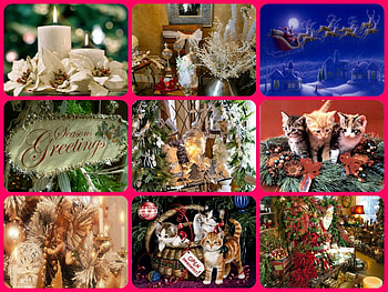 Christmas Collage, Santa, Christmas, decorations, candles, collage, Kittens HD wallpaper