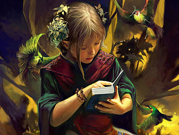 Fantasy, Birds, Forest, Girl, Book HD wallpaper