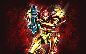 Samus Aran, Metroid, Samus Varia-Suit, Metoroido, red stone background, Metroid characters, Samus Aran Metroid, Samus Aran character HD wallpaper