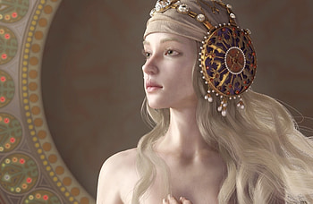 Princess, jewel, golden, blonde, fantasy, face, girl, woman HD wallpaper