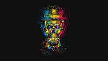 Preview skull, hat, anaglyph, drawing HD wallpaper