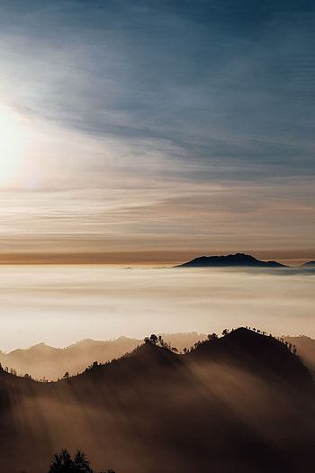 Tops, Nature, Mountains, Clouds, Vertex, Fog, Indonesia HD phone wallpaper