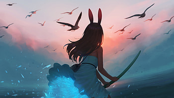 Anime Girl Bunny Hairs , anime-girl, anime, artist, artwork, digital-art HD wallpaper
