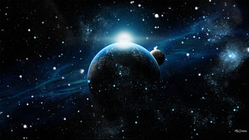 Blue Side of Heaven, blue, planets, moon, space, sky, stars, sun HD wallpaper