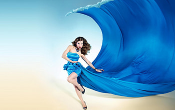 Milla Jovovich, blue, model, situation, girl, vogue, actress, dress, woman, creative, fantasy, wave HD wallpaper