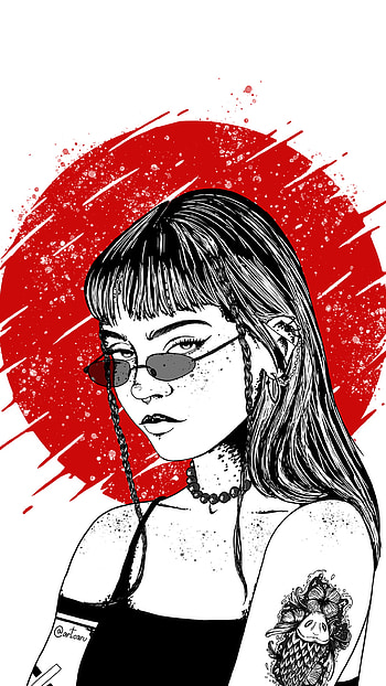 Girl with tattoo carp [ mobile white], tattoo, necklace, glasses, woman, artistic HD phone wallpaper