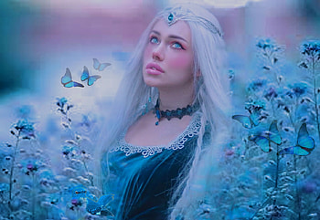 Modest Fantasy, bright, bold, girl, modest, princess, colorful, blue, white, vibrant, butterflies, vivid HD wallpaper
