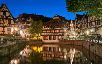 Strasbourg, France, night, Strasbourg, France, old town, houses, water HD wallpaper