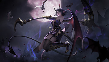 Succubus, dark, night, wings, black, girl, wang xiao, bat, demon, pink, fantasy, moon, luna HD wallpaper
