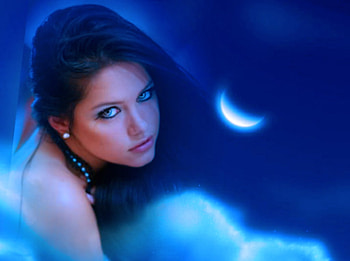 Moon, blue, girl, 3d HD wallpaper