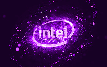 Intel violet logo, , violet neon lights, creative, violet abstract background, Intel logo, brands, Intel HD wallpaper