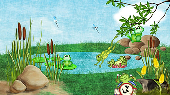 Frog Pond Fun, summer, music, frogs, spring, pond HD wallpaper