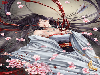 Arrow Blood, japan clothes, hot, bad, shot, beauty, woman, anime girl, rose, original, cherry blossom, hurt, arrow, blood, female HD wallpaper
