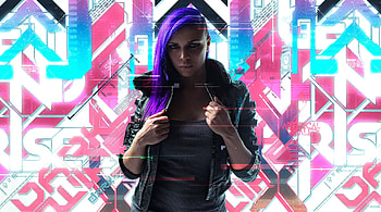 Cyberpunk 2077, purple hair girl, artworks HD wallpaper
